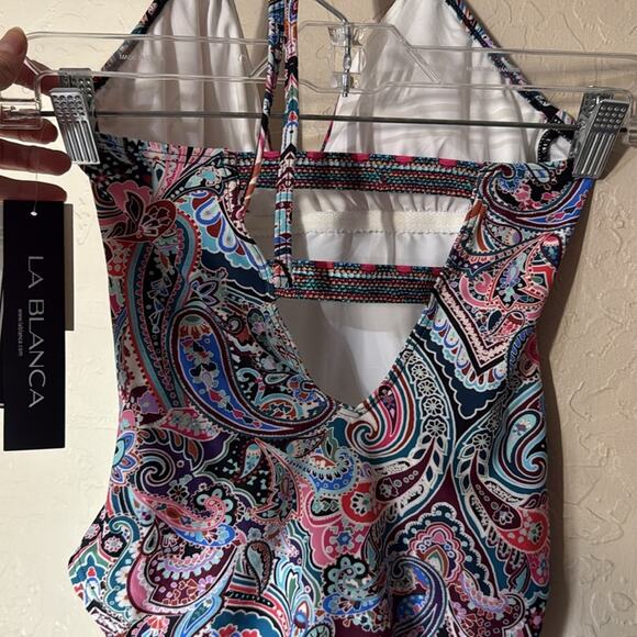 La Blanca tummy control halter top paisley print one piece swimsuit NWT. - Picture 5 of 6